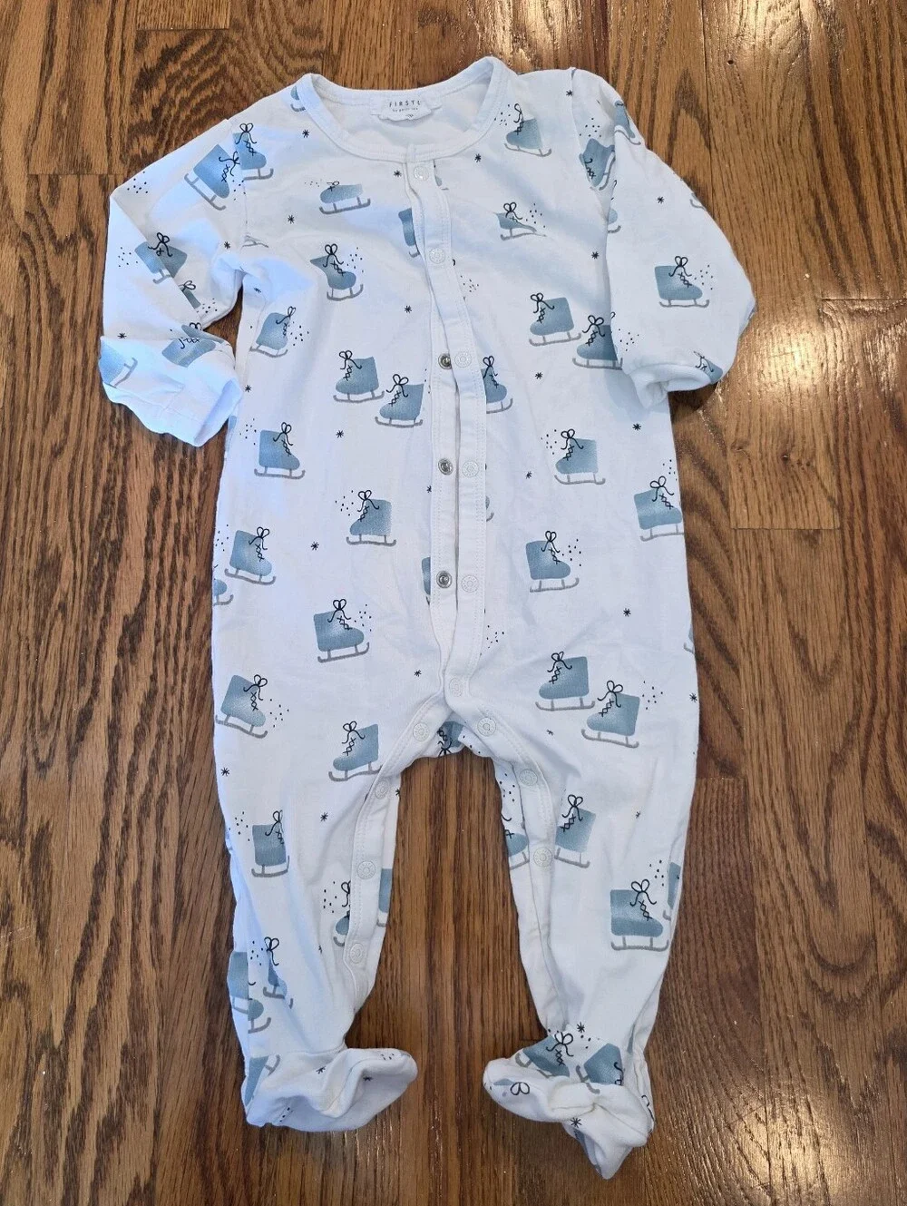 Light Blue Ice Skate Print Footed One-Piece for Babies